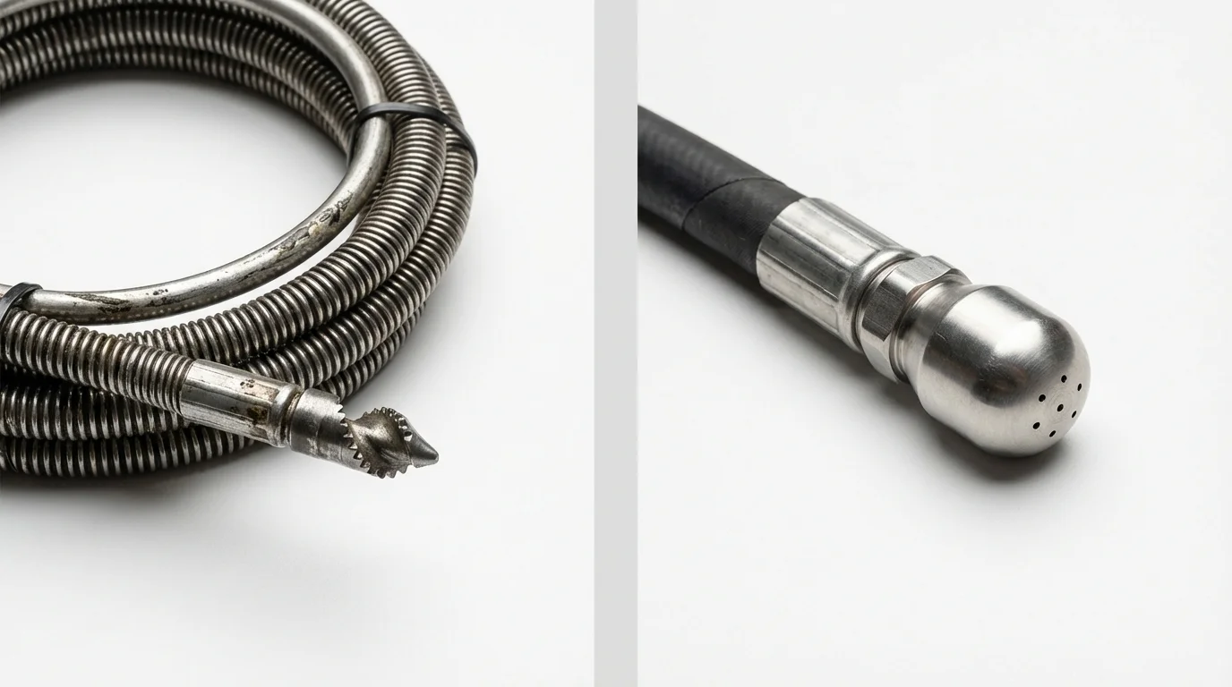 Drain snake cable and hydro jetting nozzle used for drain cleaning in Moravian Falls, NC
