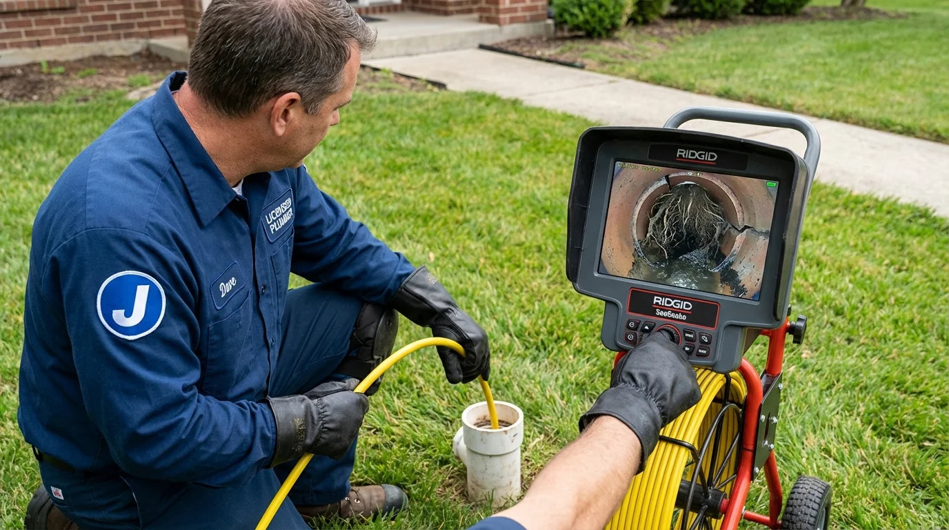 Sewer camera inspection being performed by Johns Plumbing LLC in Moravian Falls