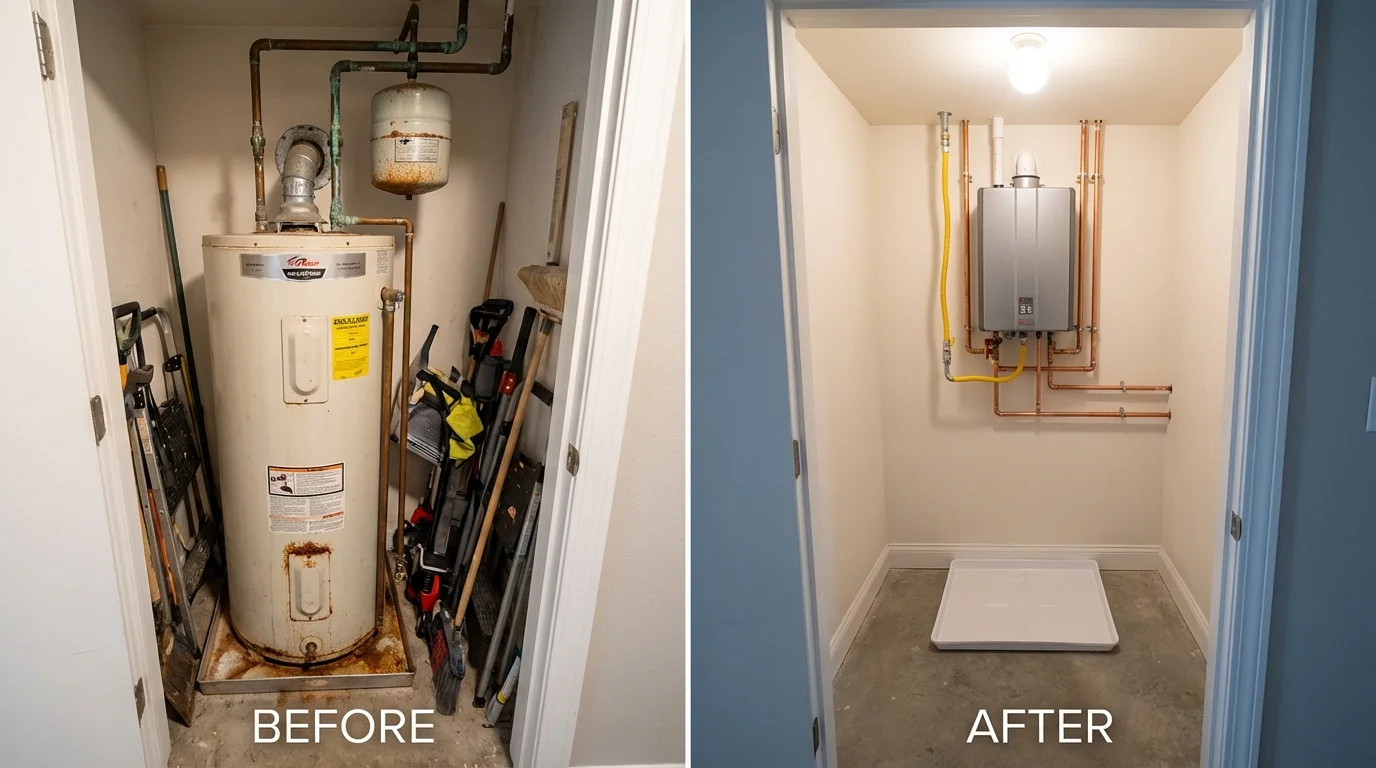 Tank water heater versus wall-mounted tankless unit comparison for Moravian Falls, NC homeowners