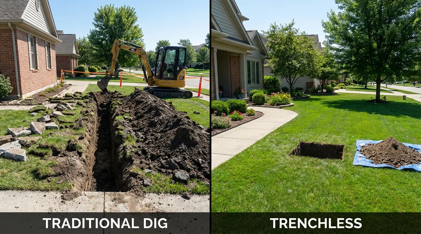 Trenchless sewer repair with minimal yard damage versus traditional excavation in Moravian Falls, NC